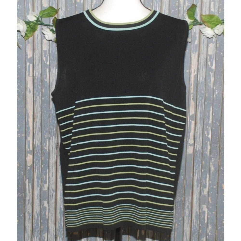 Dressbarn Black Women's Sweater Vest Top 18/20 Striped Casual Pullover Crewneck